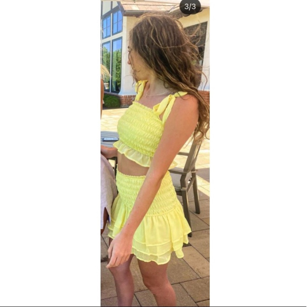 Hey Sweetie Smocked Mini Two Piece Skirt Set - Yellow